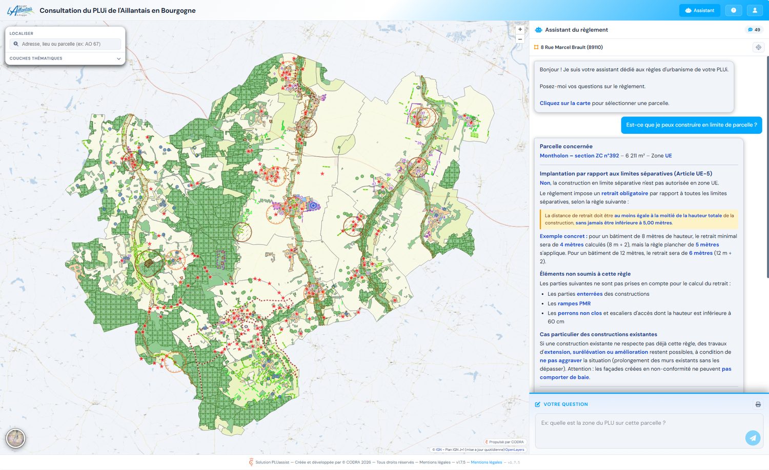 Aperçu du portail PLUassist en consultation — carte du PLUi