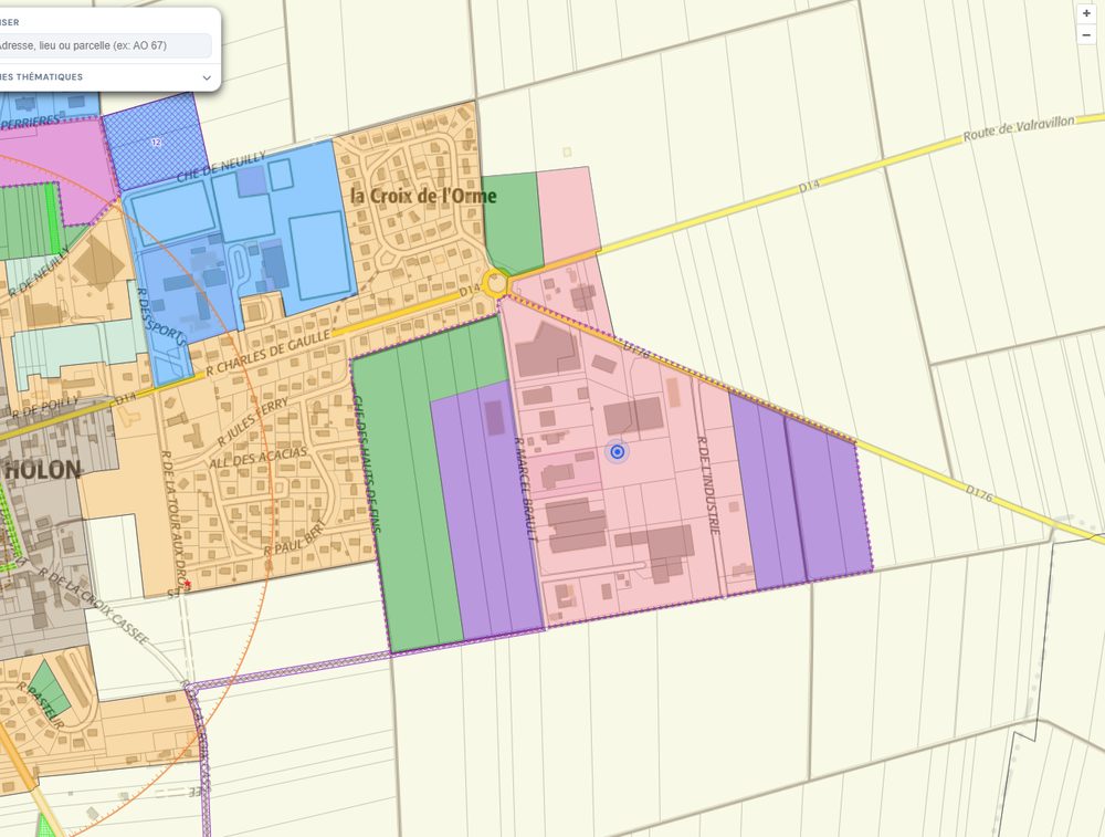 Carte du PLUi sur le portail PLUassist, parcelle sélectionnée